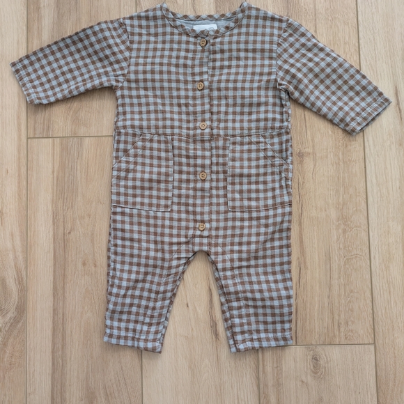Carter's Other - Carter's Brown and White Plaid Baby Romper